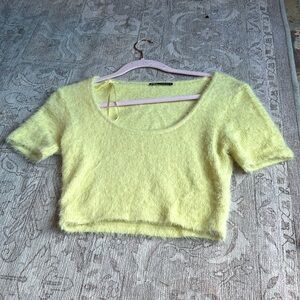 Zara yellow fuzzy crop top, medium
